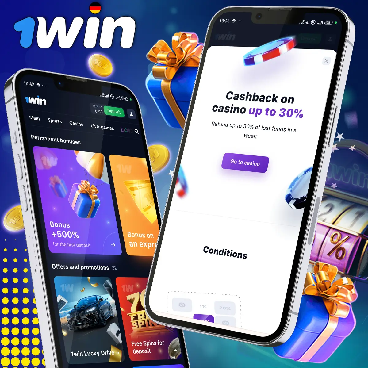 1Win Kasino Cashback bis zu 30%